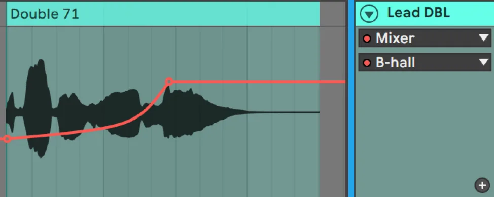 Reverb send automation envelope showing level changes across a song arrangement