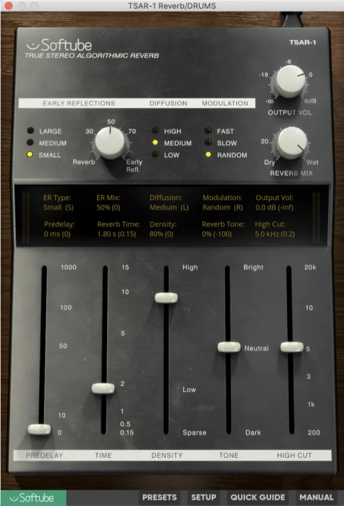 Softube TSAR-1 algorithmic reverb plugin interface