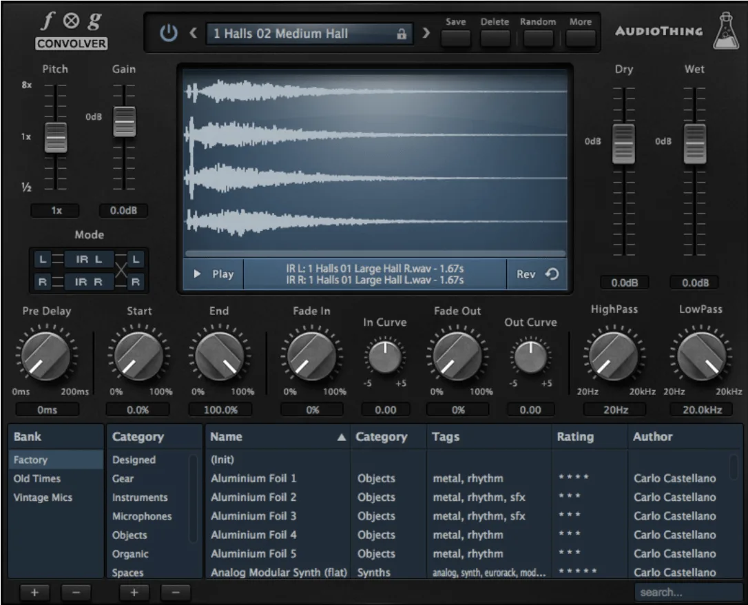 Fog Convolver convolution reverb plugin interface showing impulse response loading