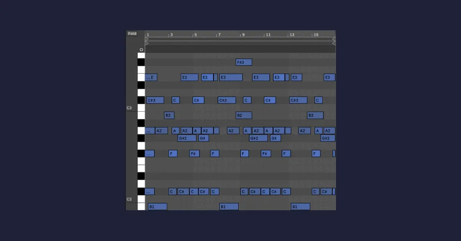 A chord progression laid out in Ableton, the starting foundation of a song