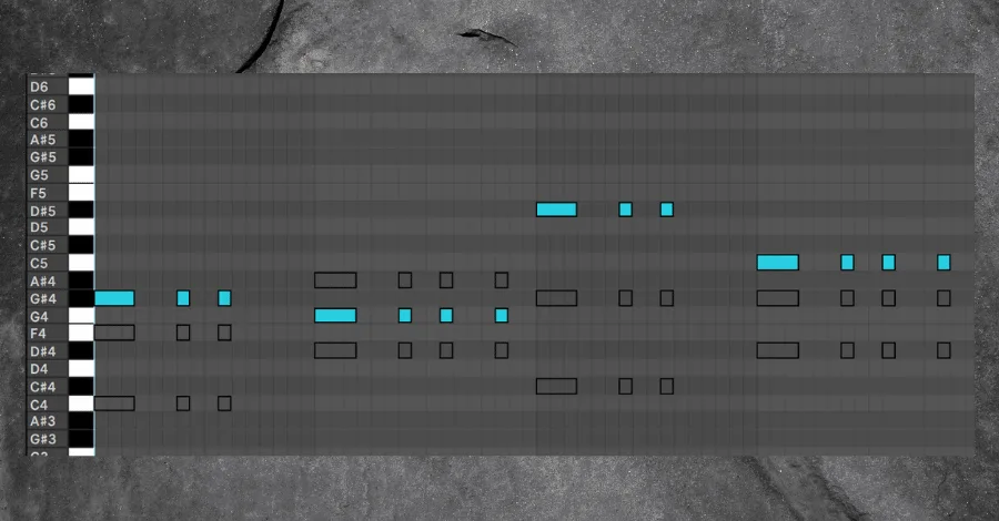 High lead layer showing a monophonic lead synth playing a single note from the chord progression
