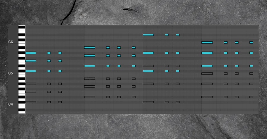 Octave layer showing a second synth playing the same chord pattern an octave higher or lower