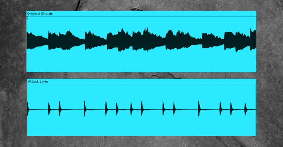 Attack layer showing a short, snappy transient layer that matches the timing of the main chord layer