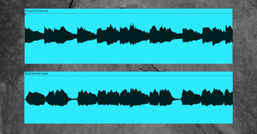 Sustained layer showing a slow-attack synth that swells as the main chord layer begins to fade