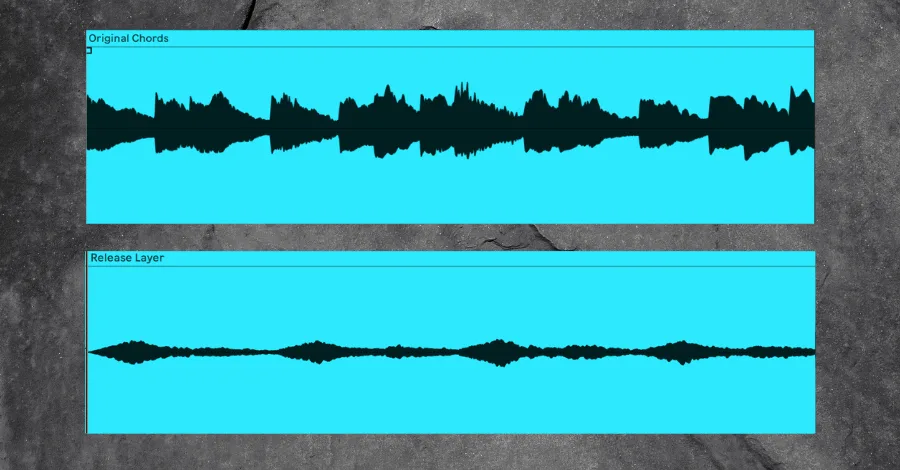 Release layer showing a tail that emerges as the main sound fades, adding a spatial dimension