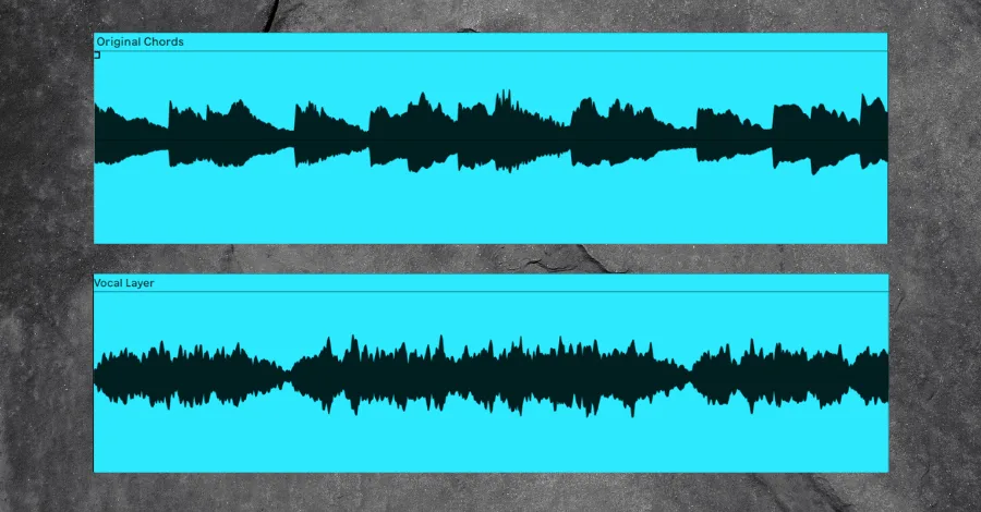Vocal layer showing a choir or voice recording blended with a synth to create a humanized texture