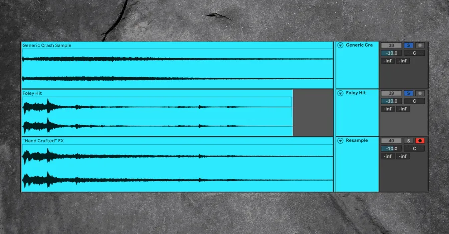 Organic recording layer showing two very different percussion hits layered to create a unique crash effect
