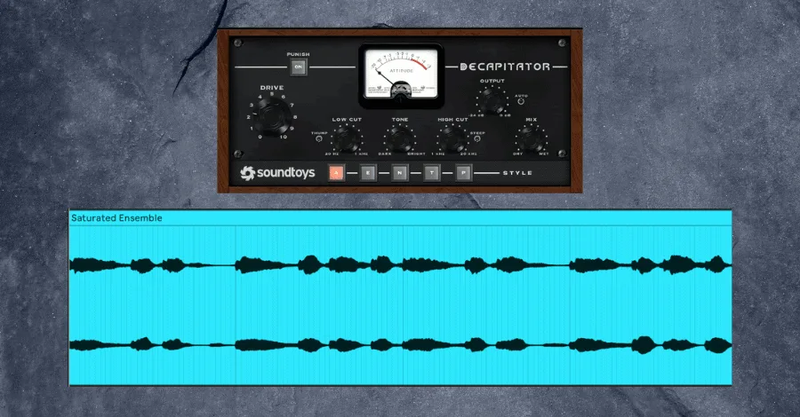 Group saturation applied to a bus showing how added harmonics glue and thicken a layered sound