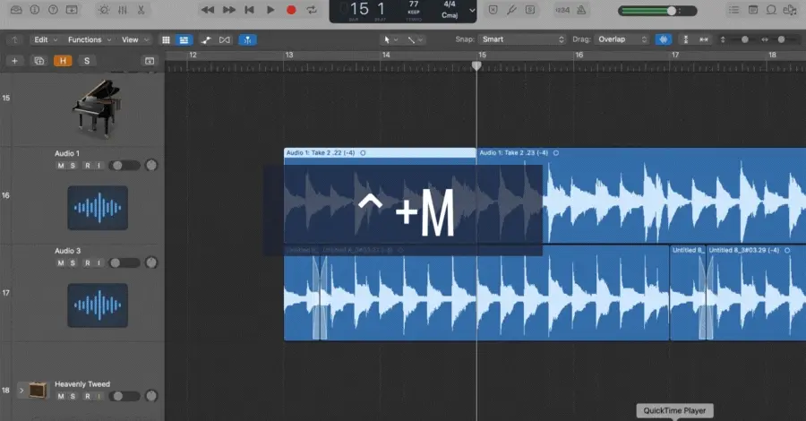 Logic Pro mute region command silencing a single region instead of the whole track
