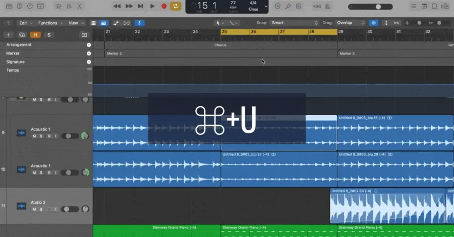 Logic Pro region selector opening and automatically setting locators around selected content