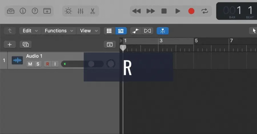 Logic Pro record button being toggled on a selected track