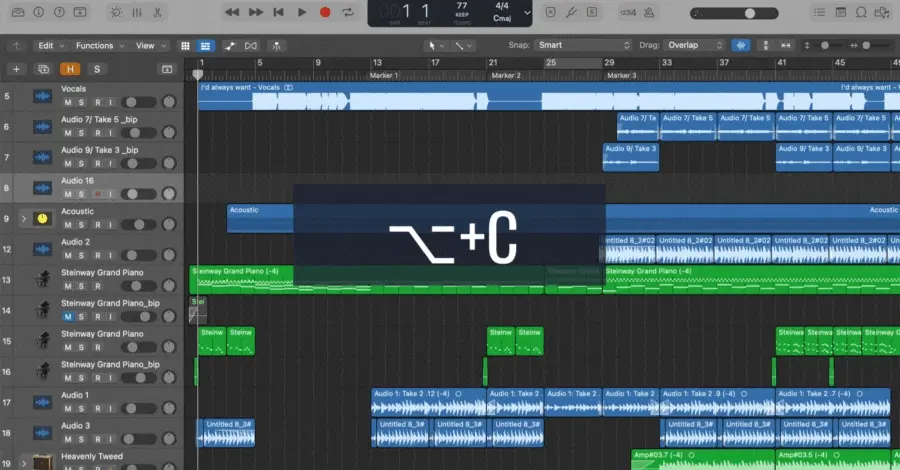 Logic Pro color palette opening to allow track color assignment