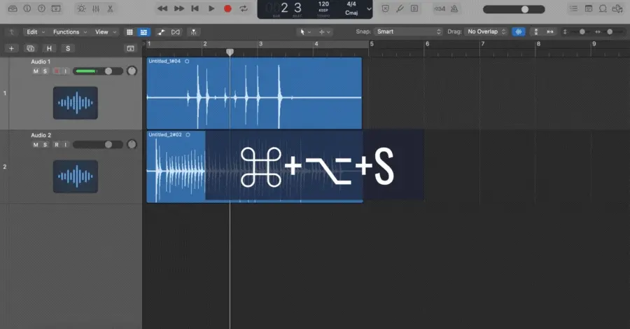 Logic Pro adding a new software instrument track with Command+Option+S