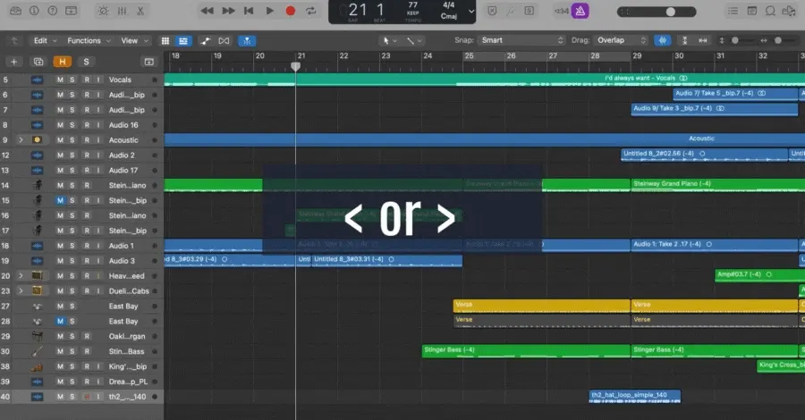 Logic Pro playhead jumping forward and backward by one bar using the bracket keys