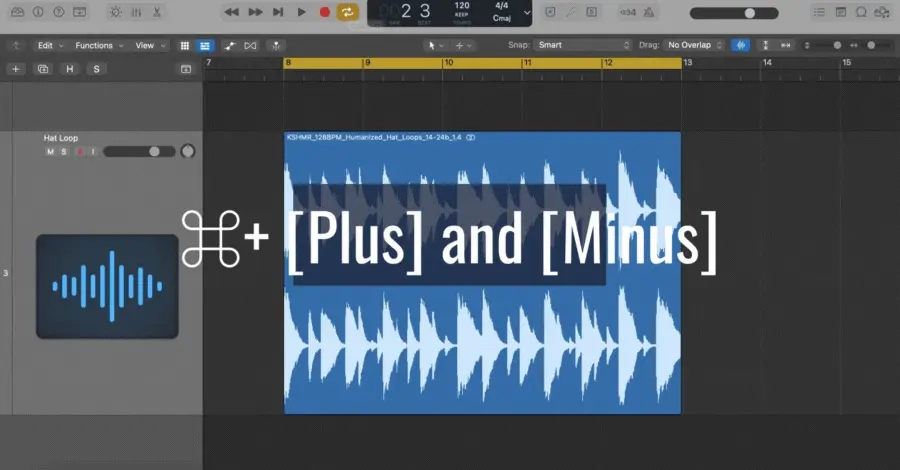 Logic Pro waveform view expanding and reducing to show more or less audio detail