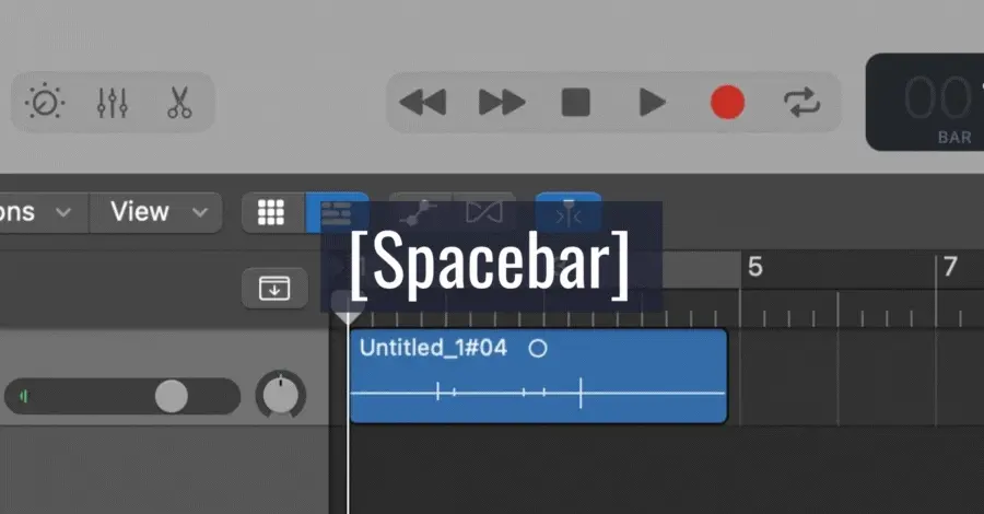 Logic Pro session playing and stopping with the spacebar