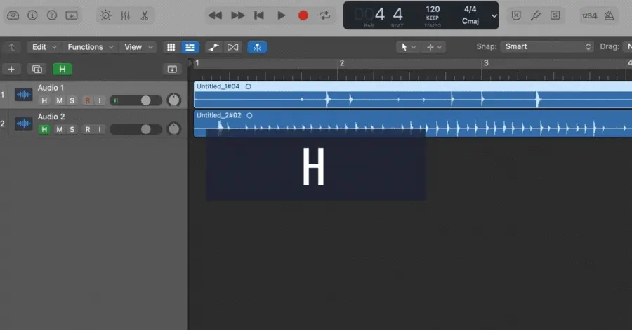 Logic Pro hide track feature removing a track from the main window view