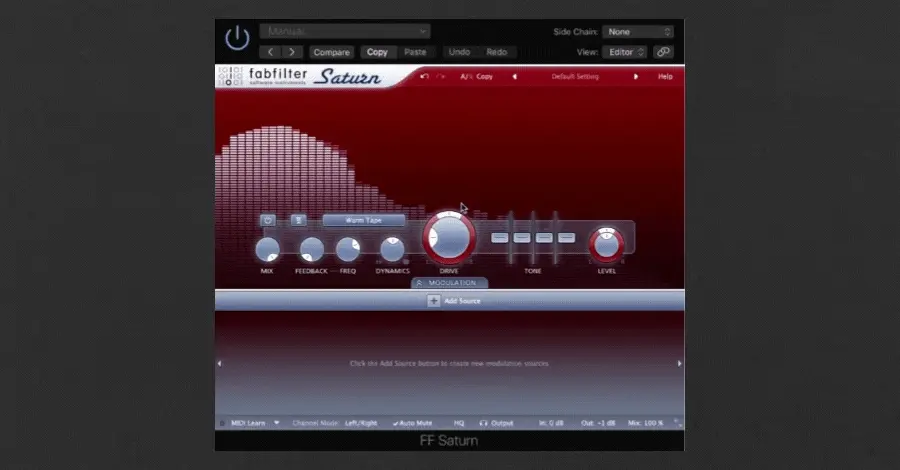 FabFilter Saturn multiband saturation applied to sub bass at 100-200hz to add harmonic presence