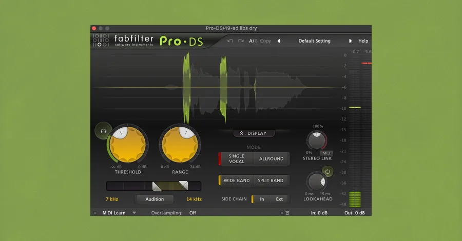 De-esser plugin controlling sibilance on a vocal track