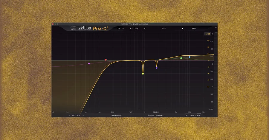 FabFilter Pro-Q EQ plugin showing vocal frequency adjustments