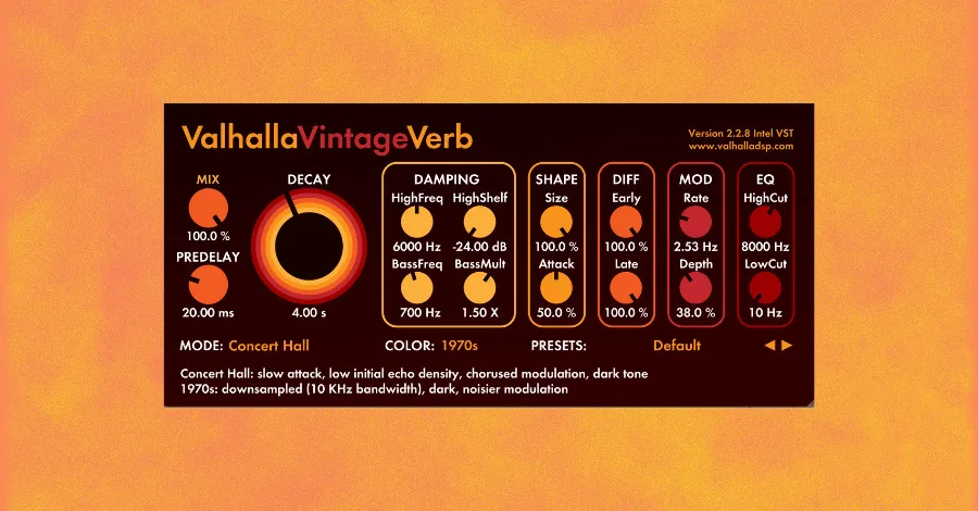 Valhalla VintageVerb reverb plugin on a vocal send channel