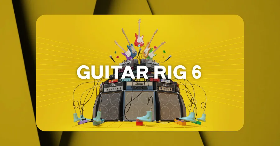 Guitar Rig 6 Pro amp simulation interface with virtual pedalboard and rack processors