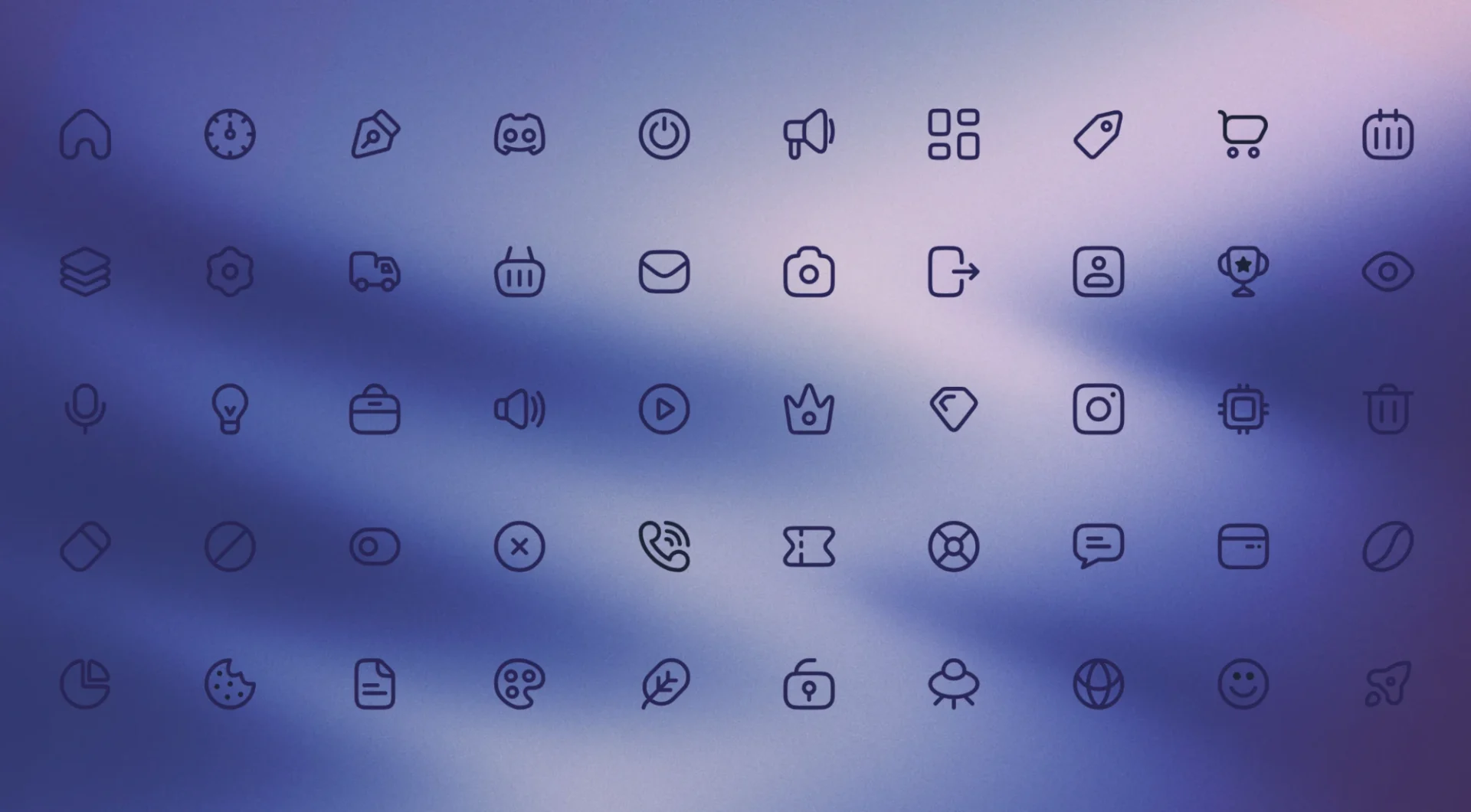 A grid of simple line icons on a soft blue and lavender gradient