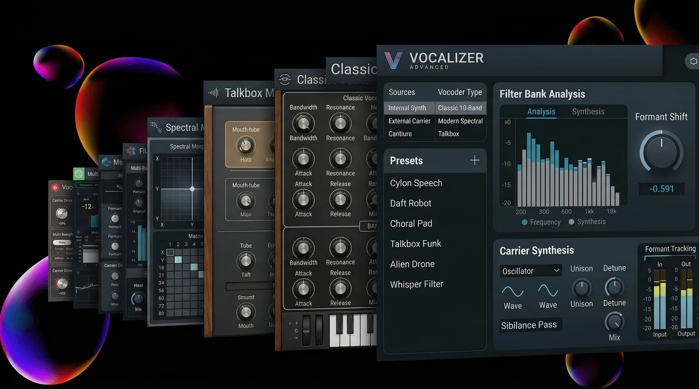 Best vocoder plugins for music production displayed on a dark background