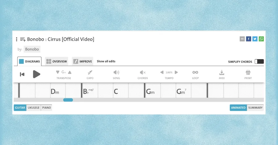 Chordify showing Bonobo Cirrus chord progression