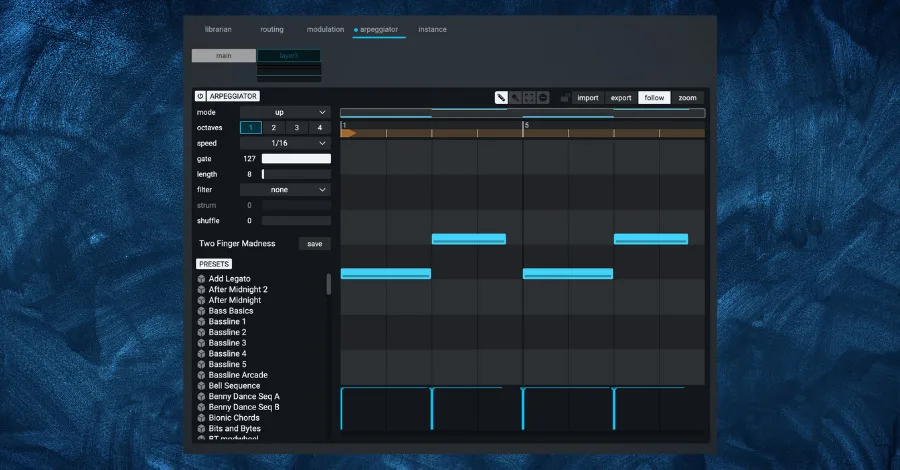 Arpeggiator advanced editing