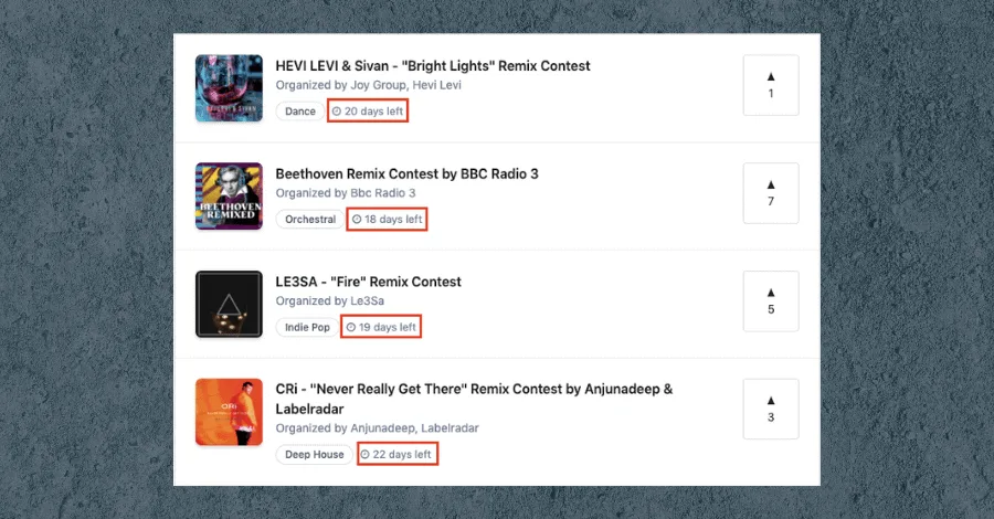 Social media engagement on an artist page before a remix competition