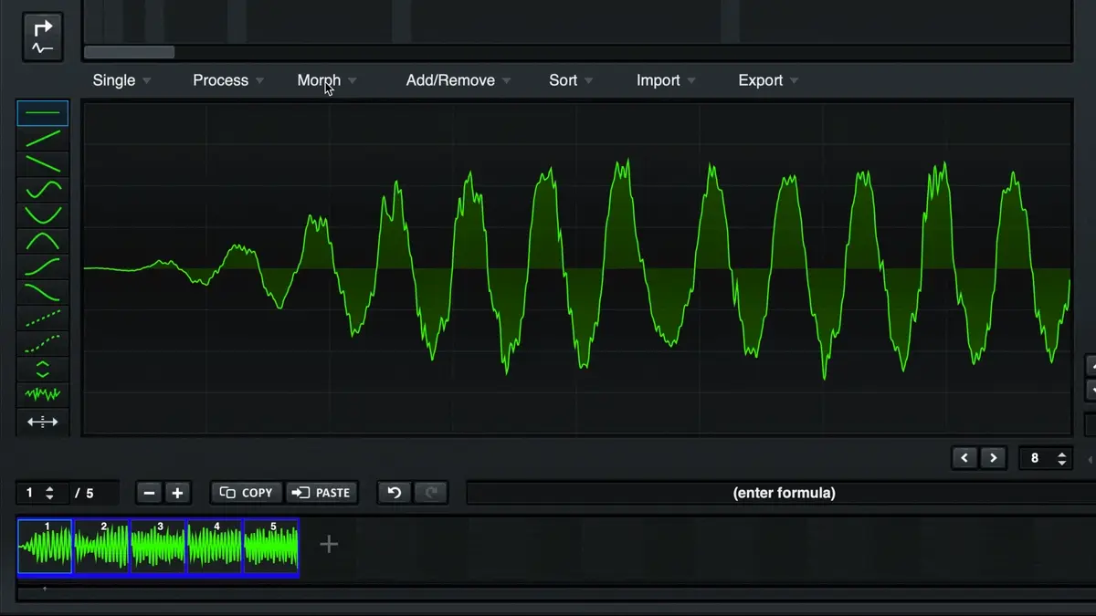 Serum wavetable editor showing Spectral Morph being applied to smooth out imported wavetable frames