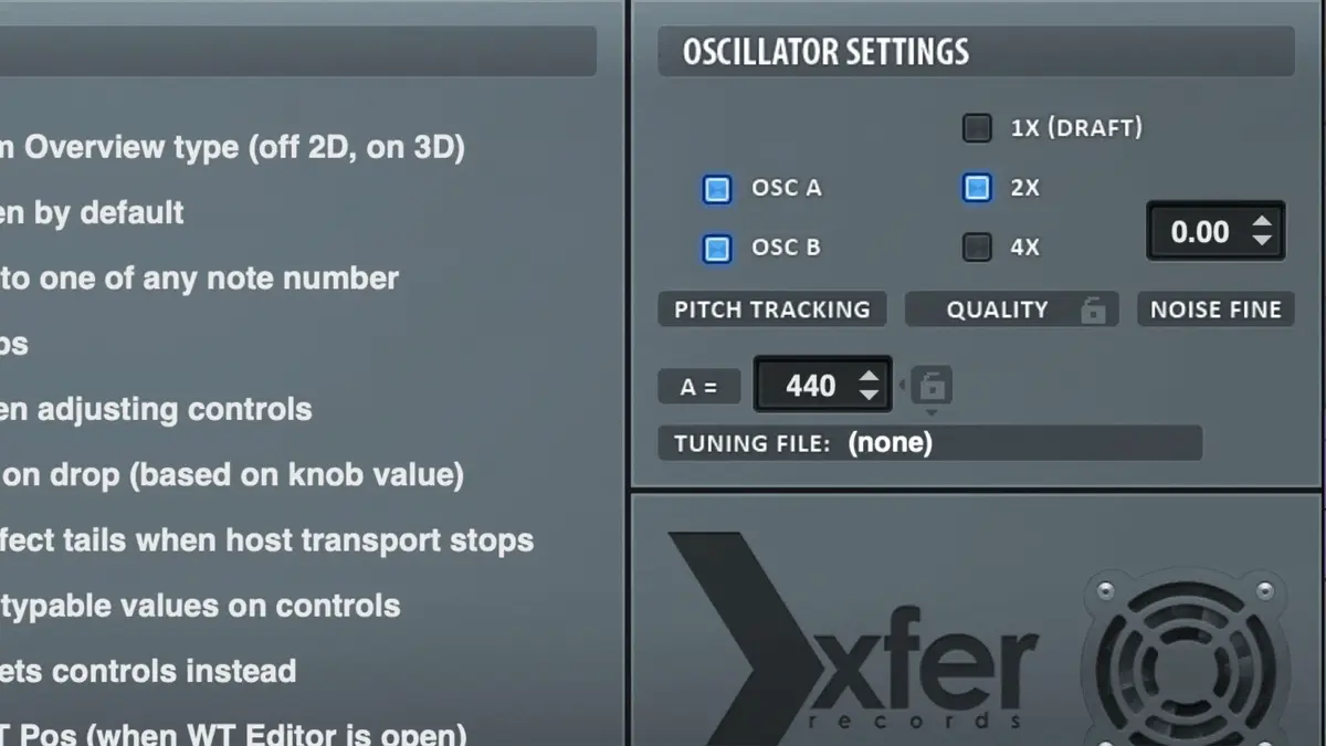 Serum master panel showing oversampling rate options from 1x to 4x for CPU management