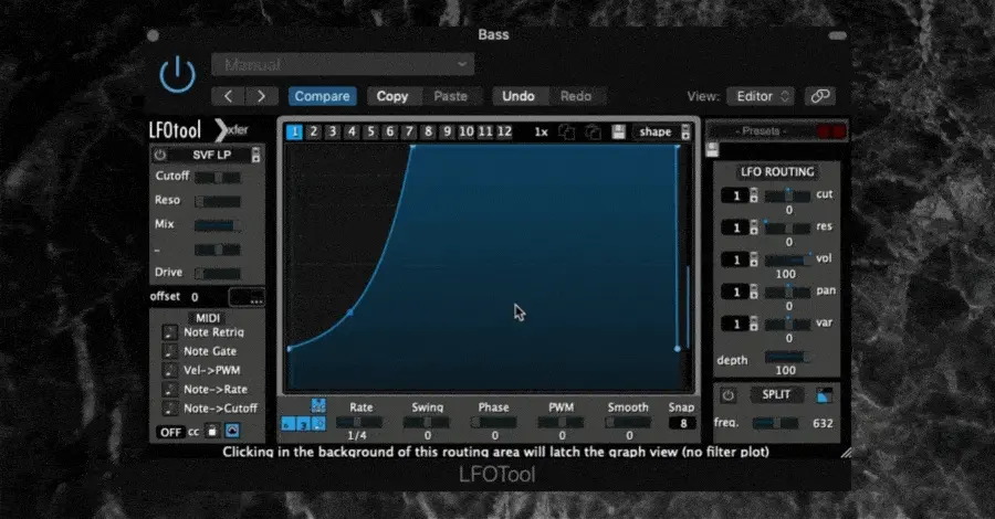 LFO Tool bandpass enabled with Low Pass set to 300Hz