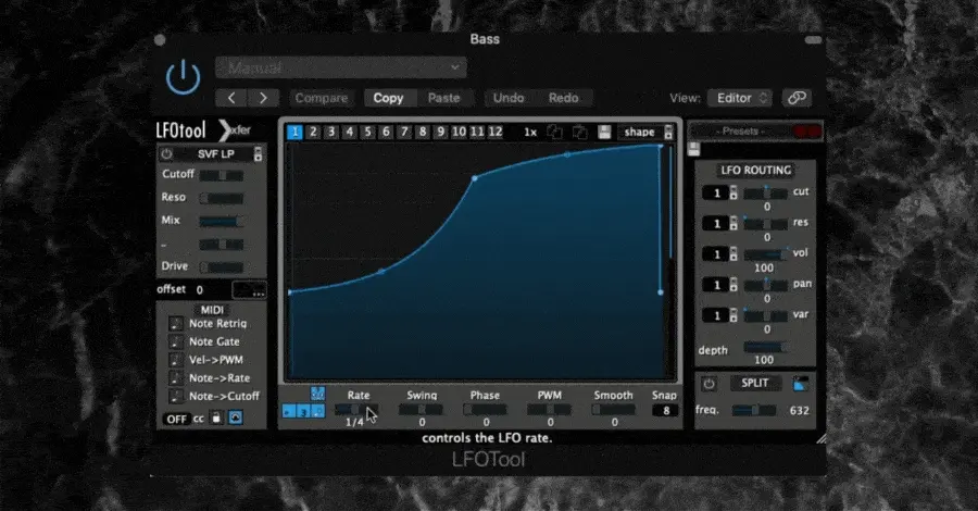 LFO Tool rate set to quarter note with shape adjusted