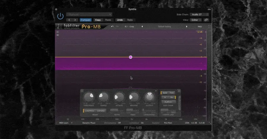 Pro-MB Stereo Link slider dragged fully right for mid-only reduction