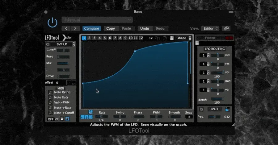 LFO Tool final shape showing volume reduction at beat start
