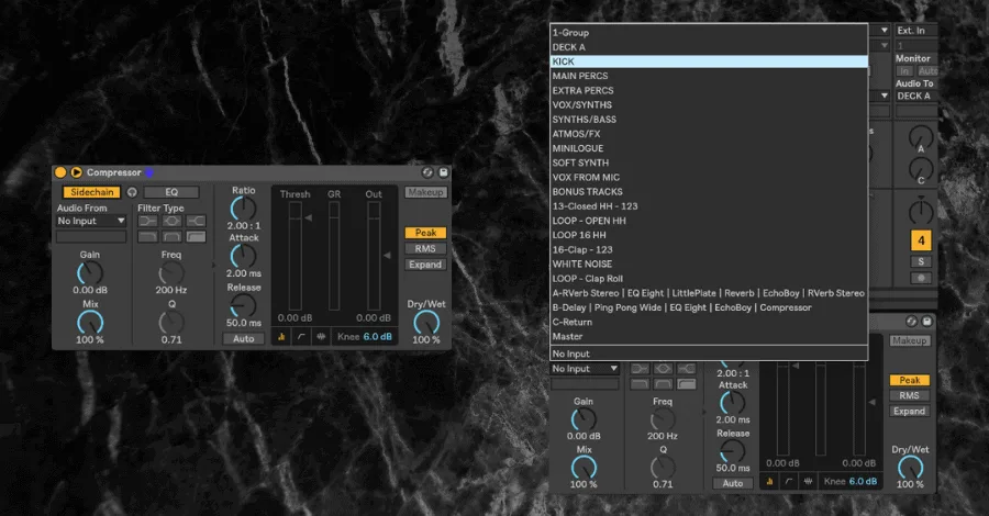 Ableton Live sidechain trigger channel selected