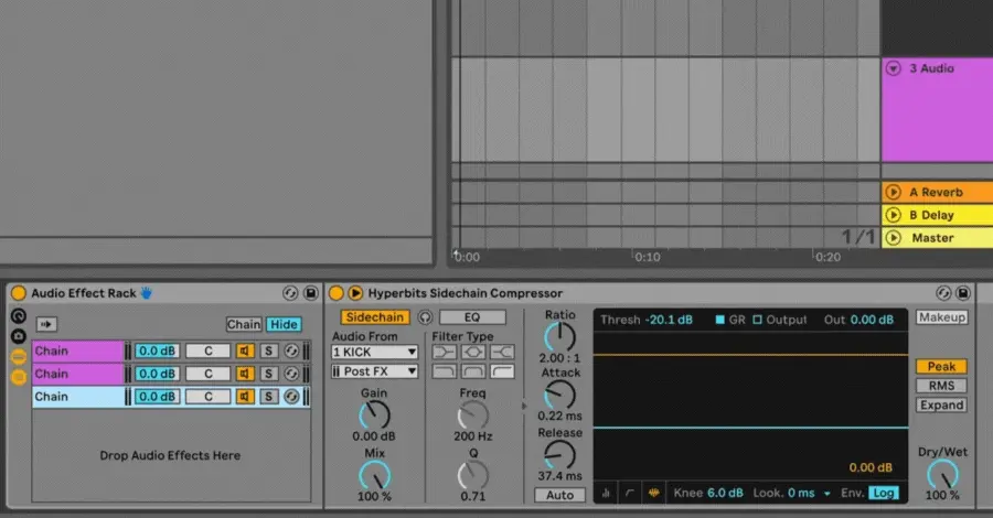 Renaming Ableton audio effect rack chains for low, mid, and high frequency bands