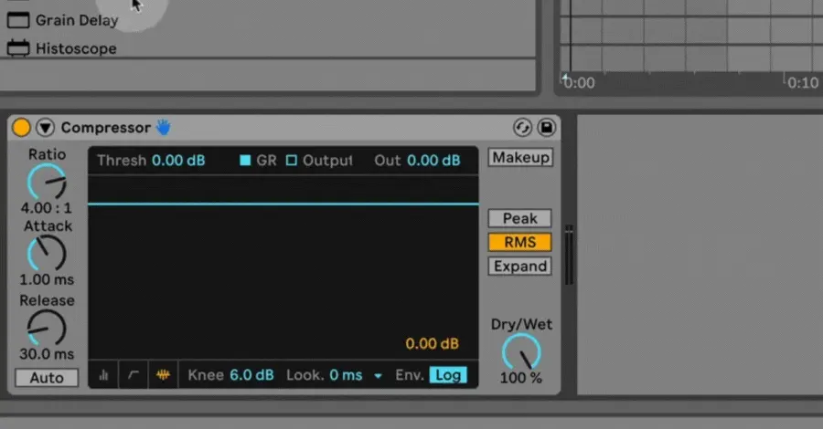 Routing the source track to the sidechain input of the Ableton compressor