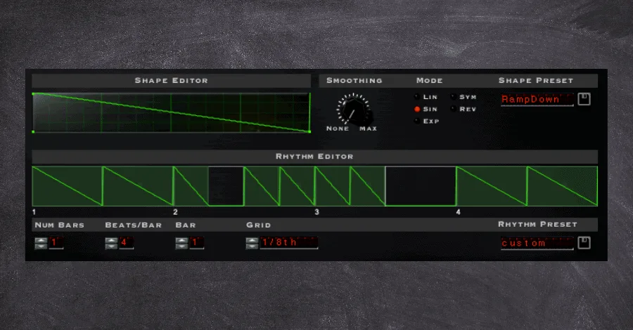FilterFreak LFO settings panel showing rhythm and groove modulation controls