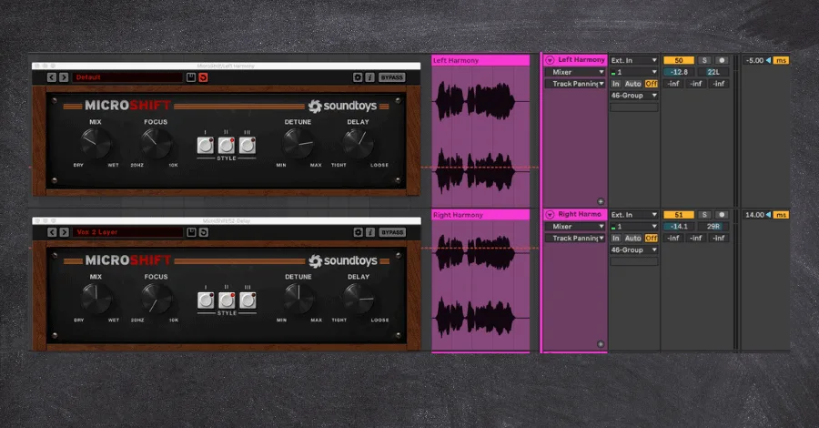 Microshift dual instance setup in DAW for vocal stack widening