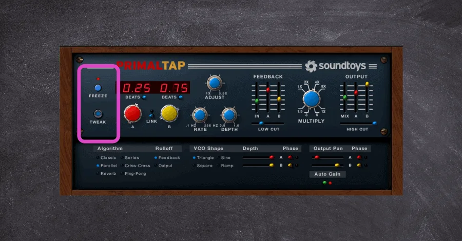 PrimalTap with app showing Freeze and Time parameter usage