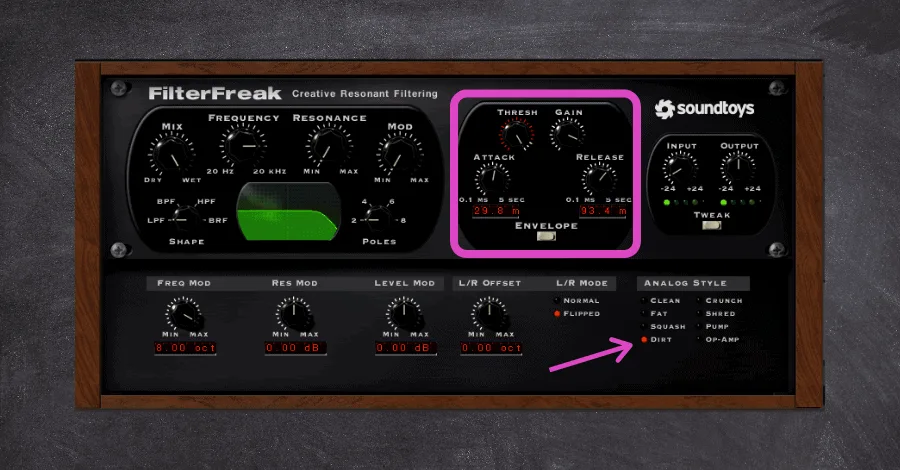 FilterFreak annotated interface showing threshold and saturation mode settings