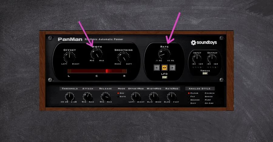 PanMan annotated controls for stereo width and modulation settings