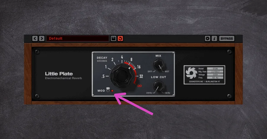 Little Plate mod switch engaged showing modulation tail control