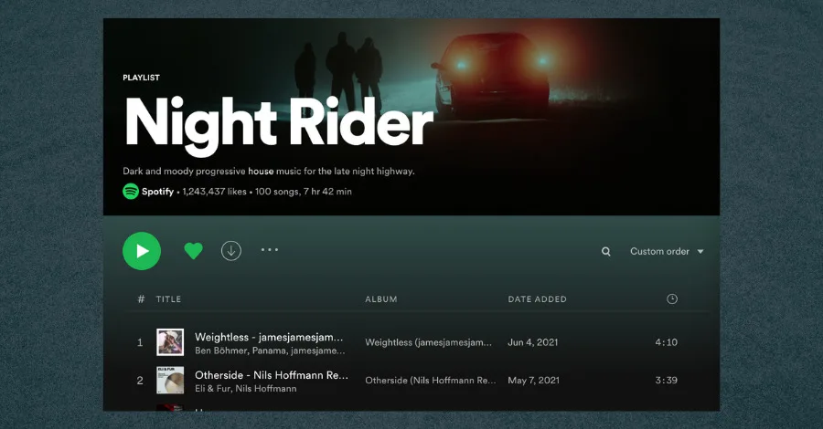 Spotify editorial playlist interface showing curated playlists on Spotify