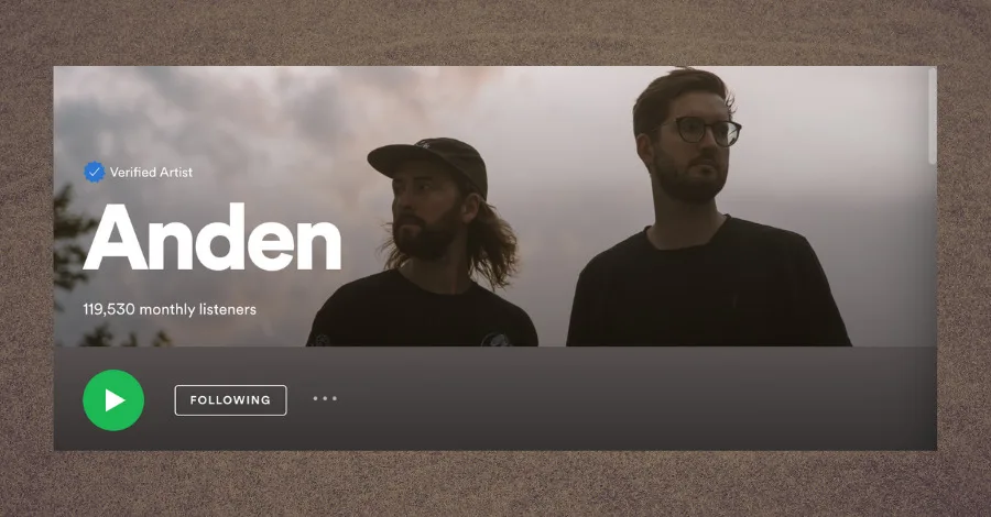 Spotify artist profile showing blue verification checkmark badge