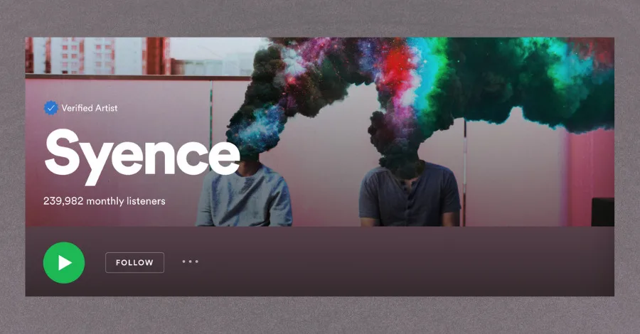 Professional Spotify artist page with clean banner photo and polished album artwork