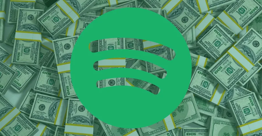 Step-by-step example calculating a Spotify royalty payout for a song with 200,000 streams across US and Canada